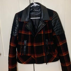 Express faux leather flannel jacket - black red orange